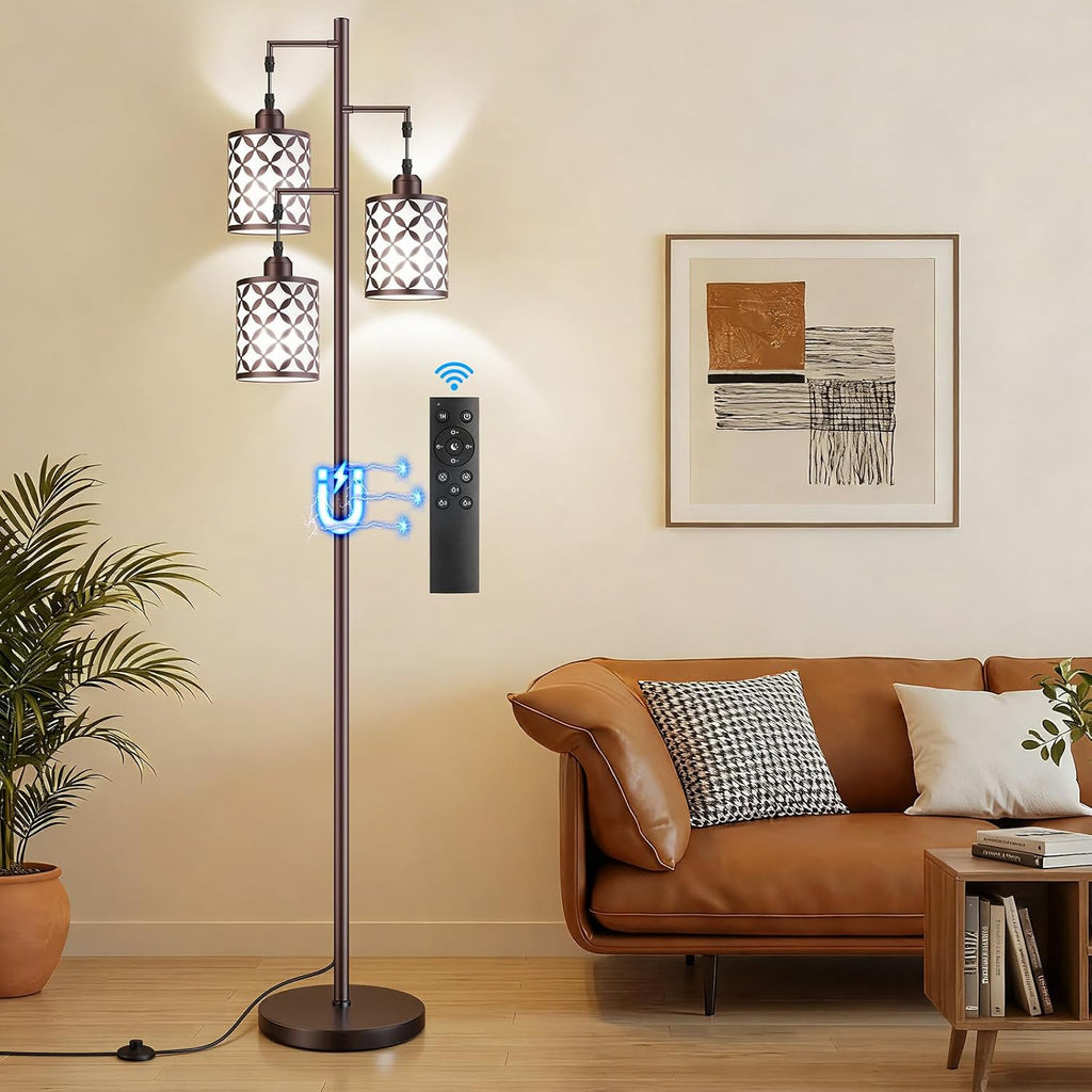 Dimmable Floor Lamp, Farmhouse Standing Lamp with Elegant Metal Cage, Industrial Tall Tree Floor Lamps for Living Room, Bedroom, Study…