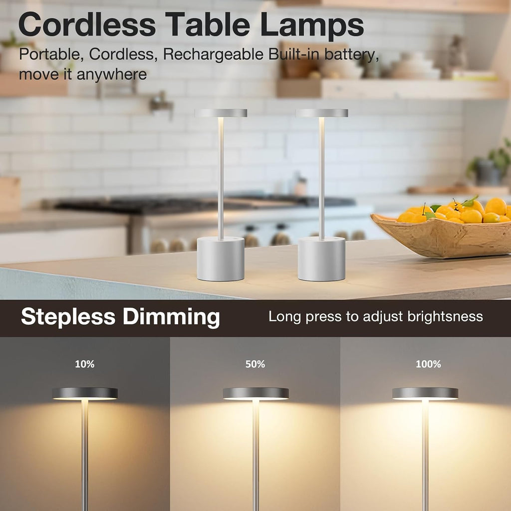 Kakanuo Silver Gray Cordless Lamp Set, Rechargeable Lamp, 3 Color Temperature, LED Outdoor Wireless Lamps, Battery Operated Lamps…