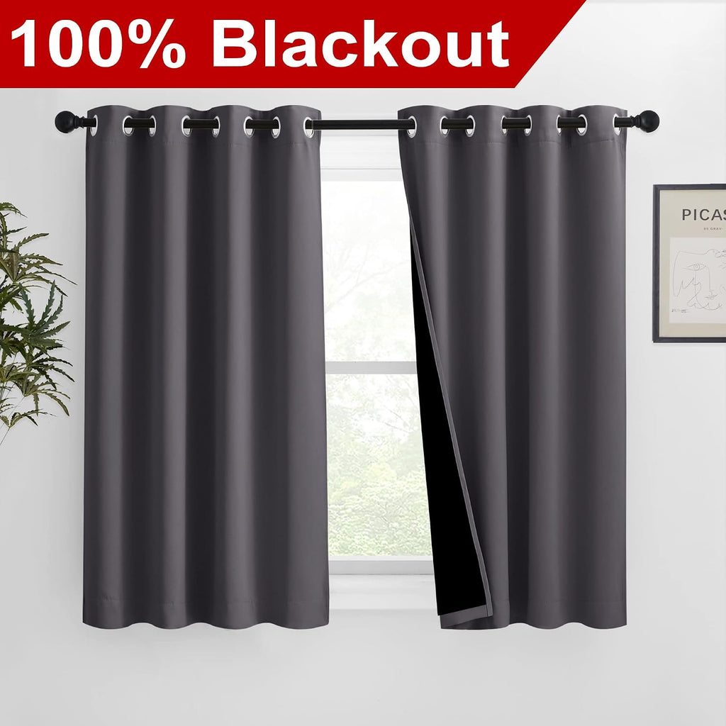 Nicetown 100% Blackout Curtains with Black Liners, Solid Thermal Insulated Full Blackout 2-Layer Lined Drapes, Energy Efficiency Window Dra…