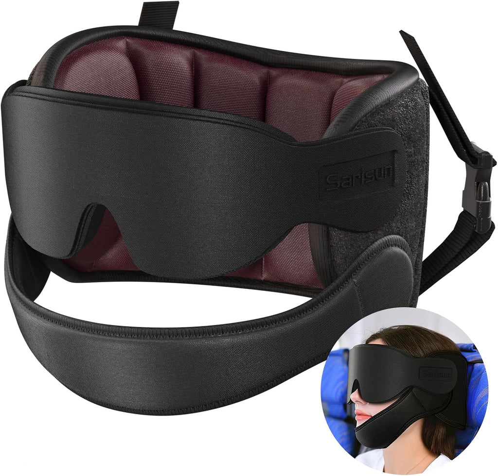 SARISUN Airplane Pillow Combo with Chin Strap, Travel Pillows for Airplanes with Sleep Eye Mask, Plane Head Strap for Long Flights, Car…