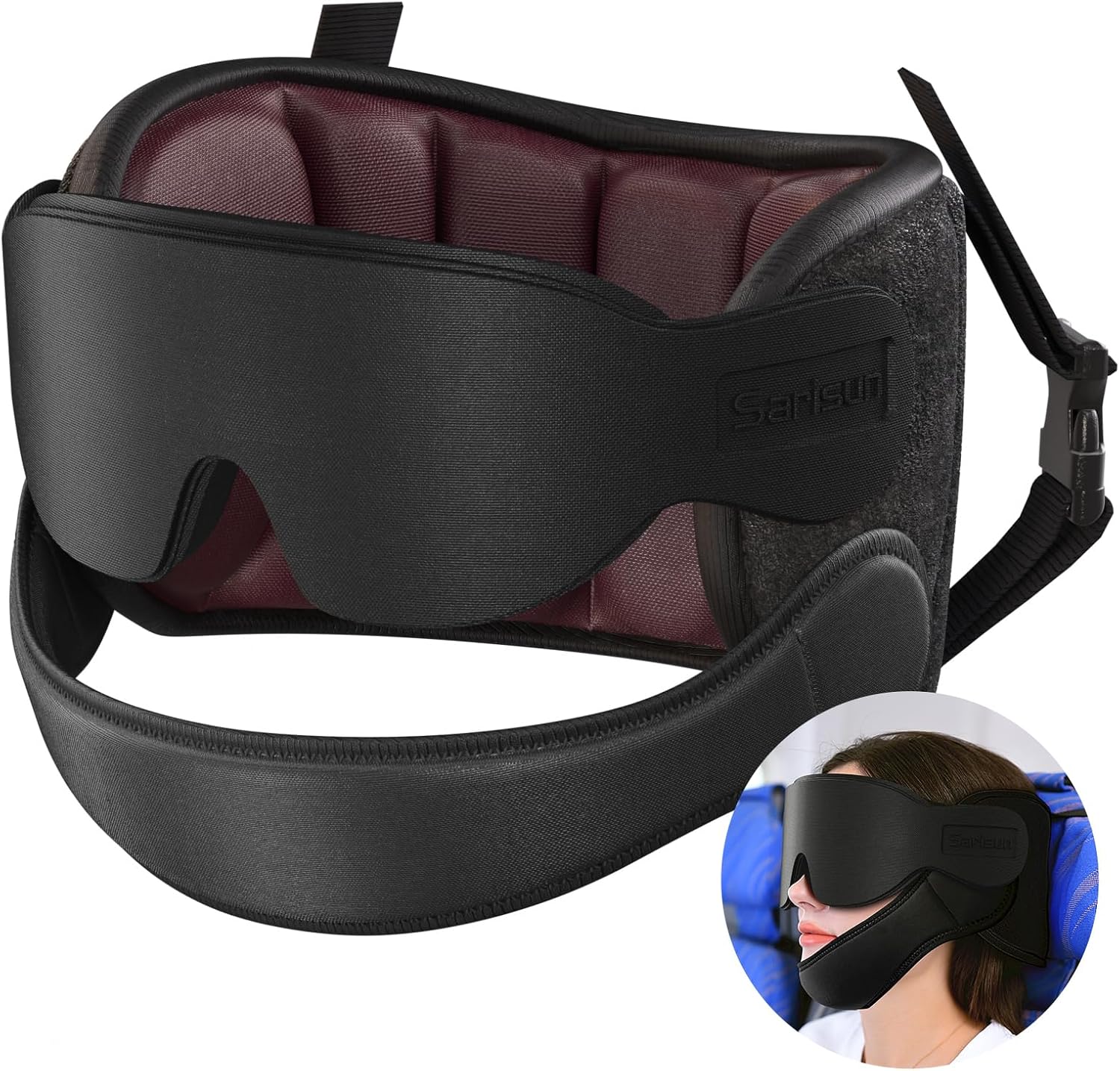 SARISUN Airplane Pillow Combo with Chin Strap, Travel Pillows for Airplanes with Sleep Eye Mask, Plane Head Strap for Long Flights, Car…