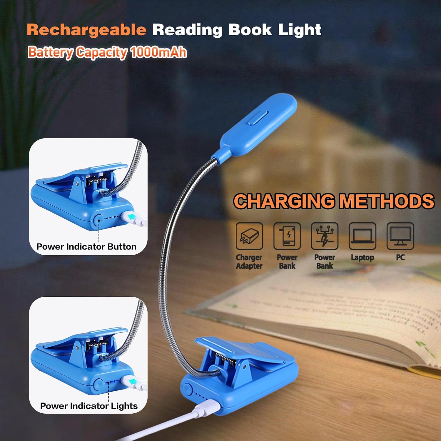 Vavofo Rechargeable Book Light for Reading in Bed Kids, 7 LED Reading Light with 9-Level Warm Cool White Daylight, Eye comfort Lamp with…