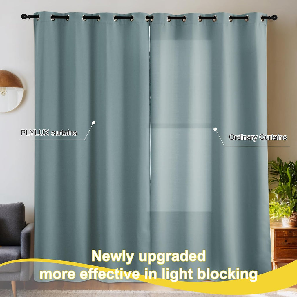 NICETOWN Greyish Blue Blackout Thermal Insulating Window Curtain Panels for Bedroom - Plylux Room Darkening 84 inch Length Grommet Smart…