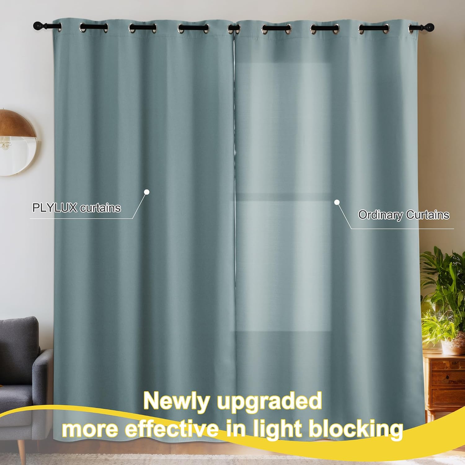 NICETOWN Greyish Blue Blackout Thermal Insulating Window Curtain Panels for Bedroom - Plylux Room Darkening 84 inch Length Grommet Smart…