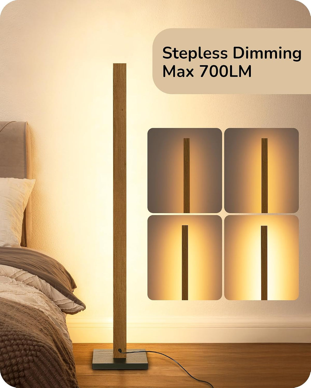 Edishine Wood LED Corner Floor Lamp, Modern Dimmable Light with Remote, Minimalist Standing Floor Lamps for Living Room, Bedroom, Office, 7…