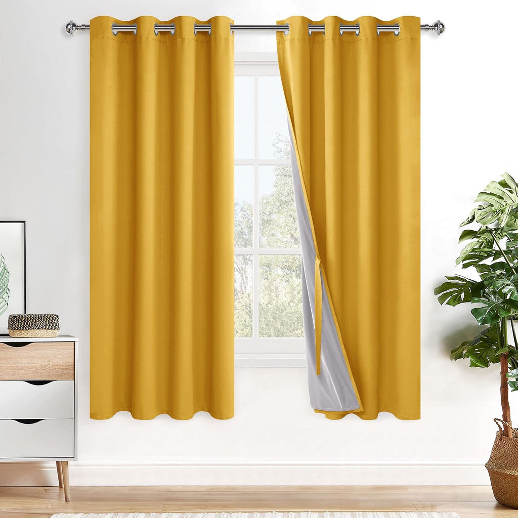 Xwzo 100% Blackout Curtains 72 Inches Length - Heat and Light Blocking Ring Top Window Drapes with Black Liner Backing for Bedroom Sewn wit…