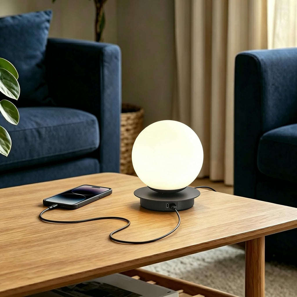 Touch Bedside Table Lamp, Matte Black Modern Small Nightstand Lamp for Bedroom Living Room Kids Room, Milky White Globe Glass Desk Lamp…
