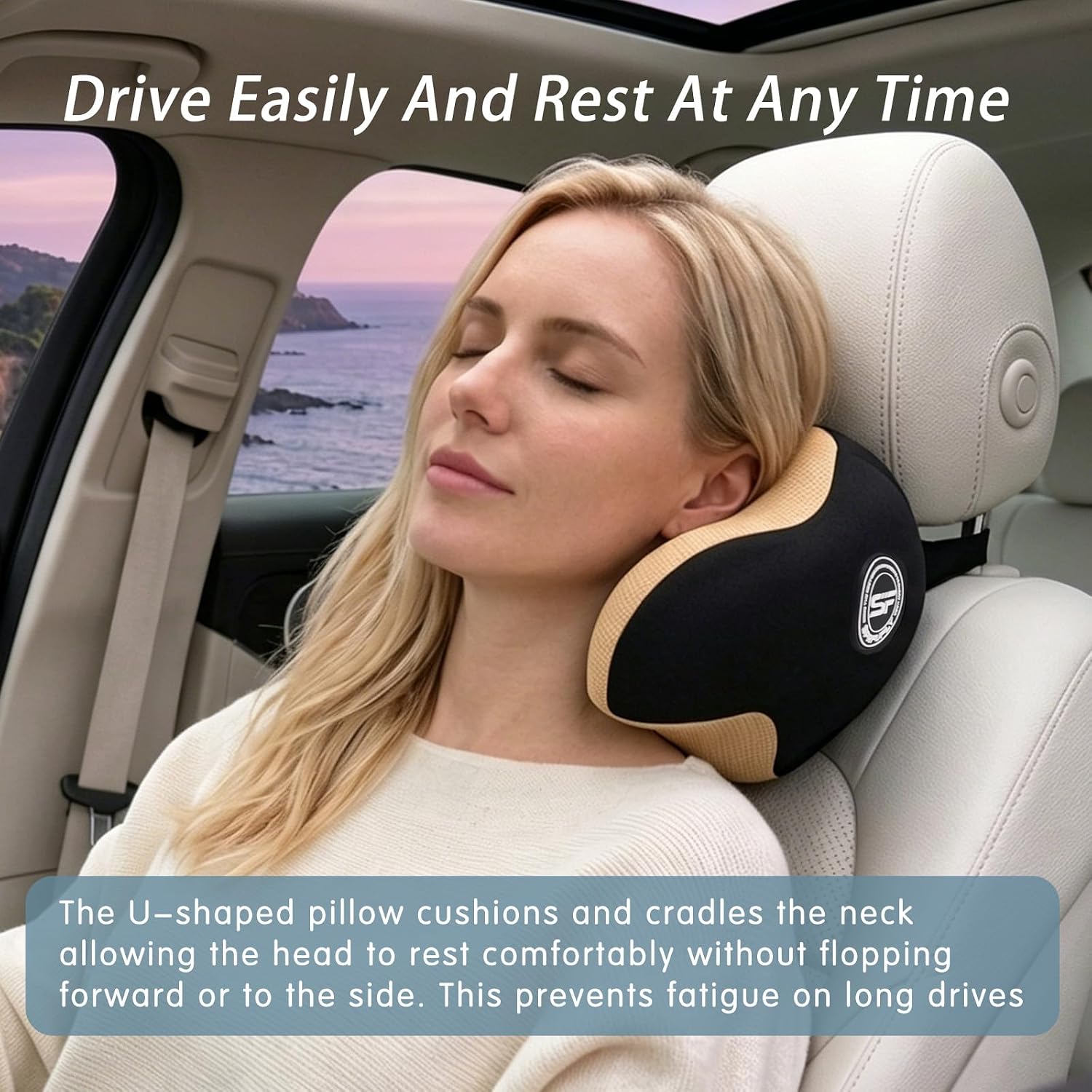 Really Helpful Car Headrest Pillow, Car Neck Pillow for Sleeping with Adjustable Strap, 100% Memory Foam & Breathable Removable Cover…