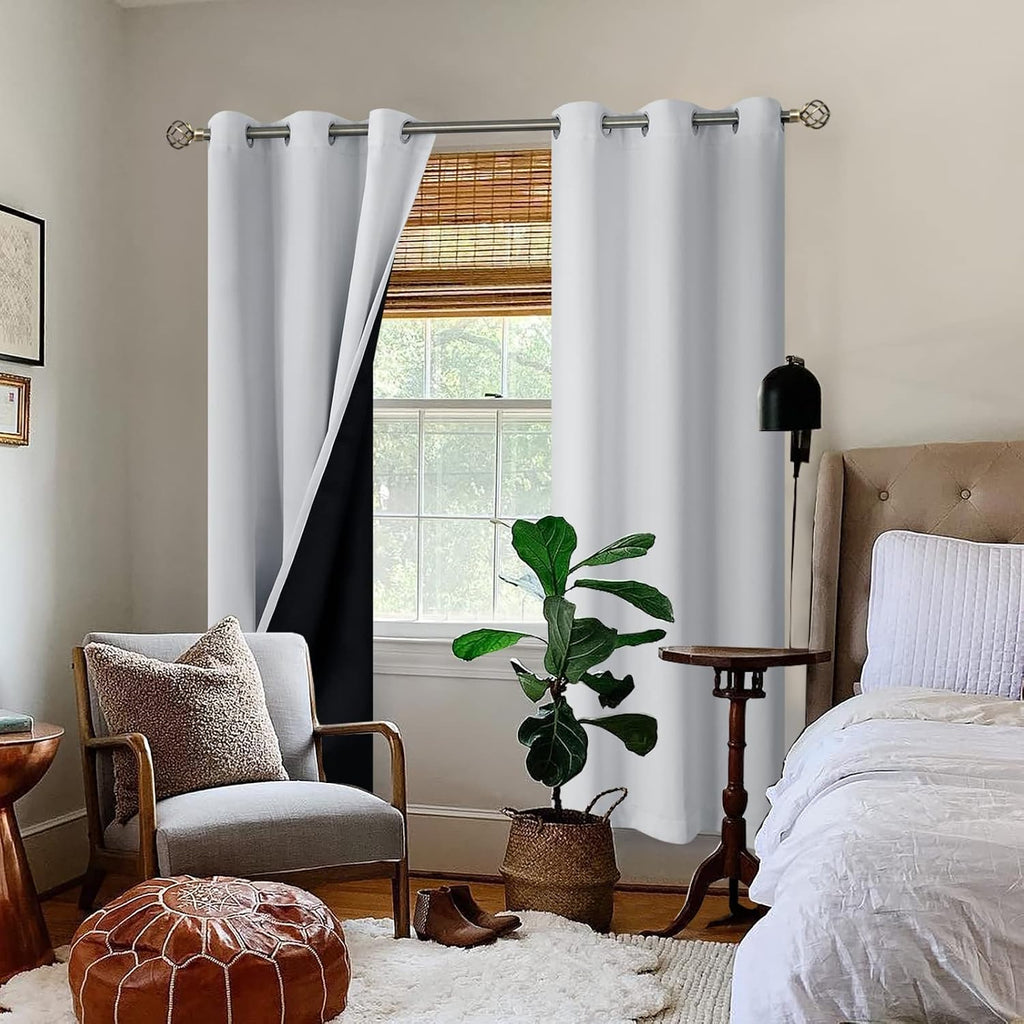 BGment Greyish White 100% Blackout Curtains for Bedroom 84 Inch Length 2 Panels Set, Thermal Insulated Full Light Blocking Grommet Noise Ca…