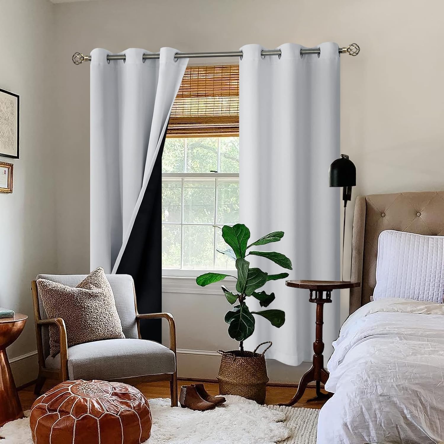 BGment Greyish White 100% Blackout Curtains for Bedroom 84 Inch Length 2 Panels Set, Thermal Insulated Full Light Blocking Grommet Noise Ca…