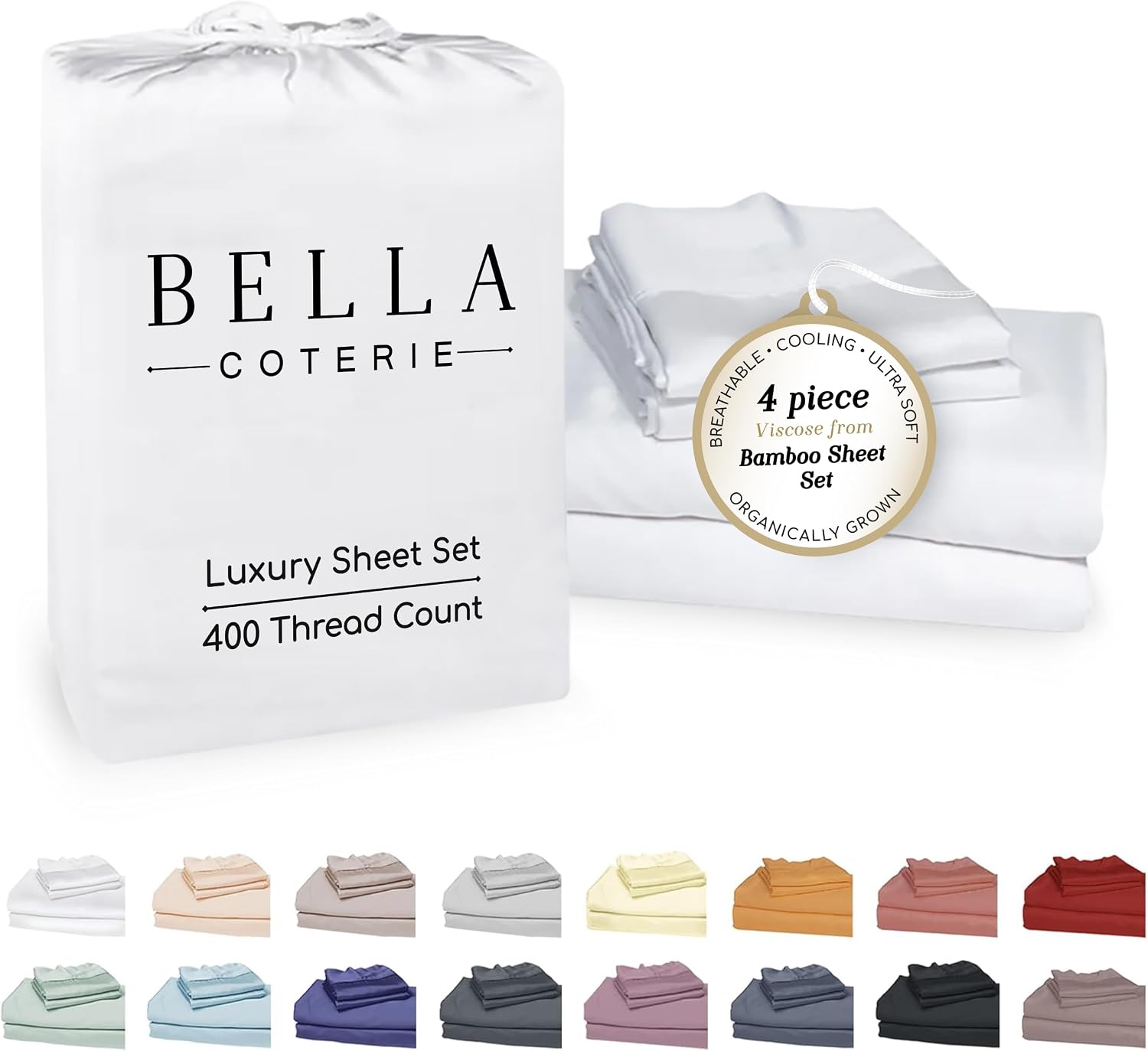 Bella Coterie Luxury Bamboo Viscose Full Size Sheet Set | 100% Organically Grown | Ultra Soft | Cooling for Hot Sleepers | 18" Deep…