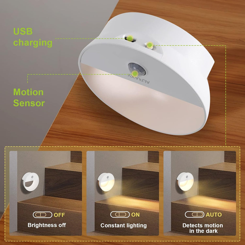 AURAXY Rechargeable Battery Night Light, Motion Sensor Night Light, LED Warm White Magnetic Stick-on Motion Sensored Hallway Light, with…