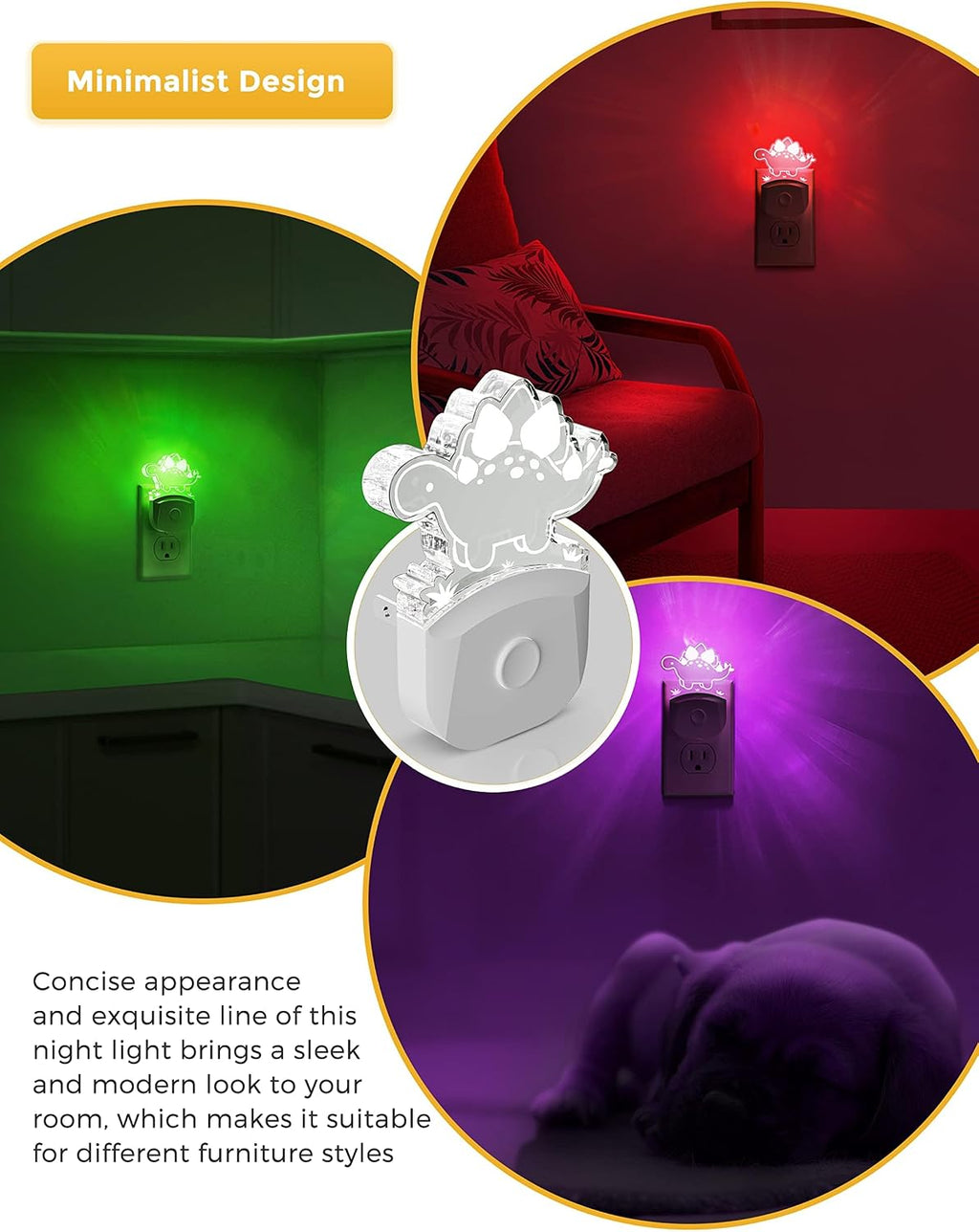 L LOHAS LED Night Light for Kids with Dusk to Dawn Sensor, Dinosaur Nightlight for Boys, Stegosaurus LED Night Light Plug in, RGB + Soft…