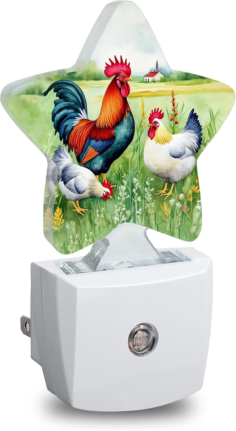 Farmhouse Rooster Star Night Light Plug in, Decorative Night Light for Kids Room Nursery Bedroom, Soft Glow Sensor Lamp for Hallway…