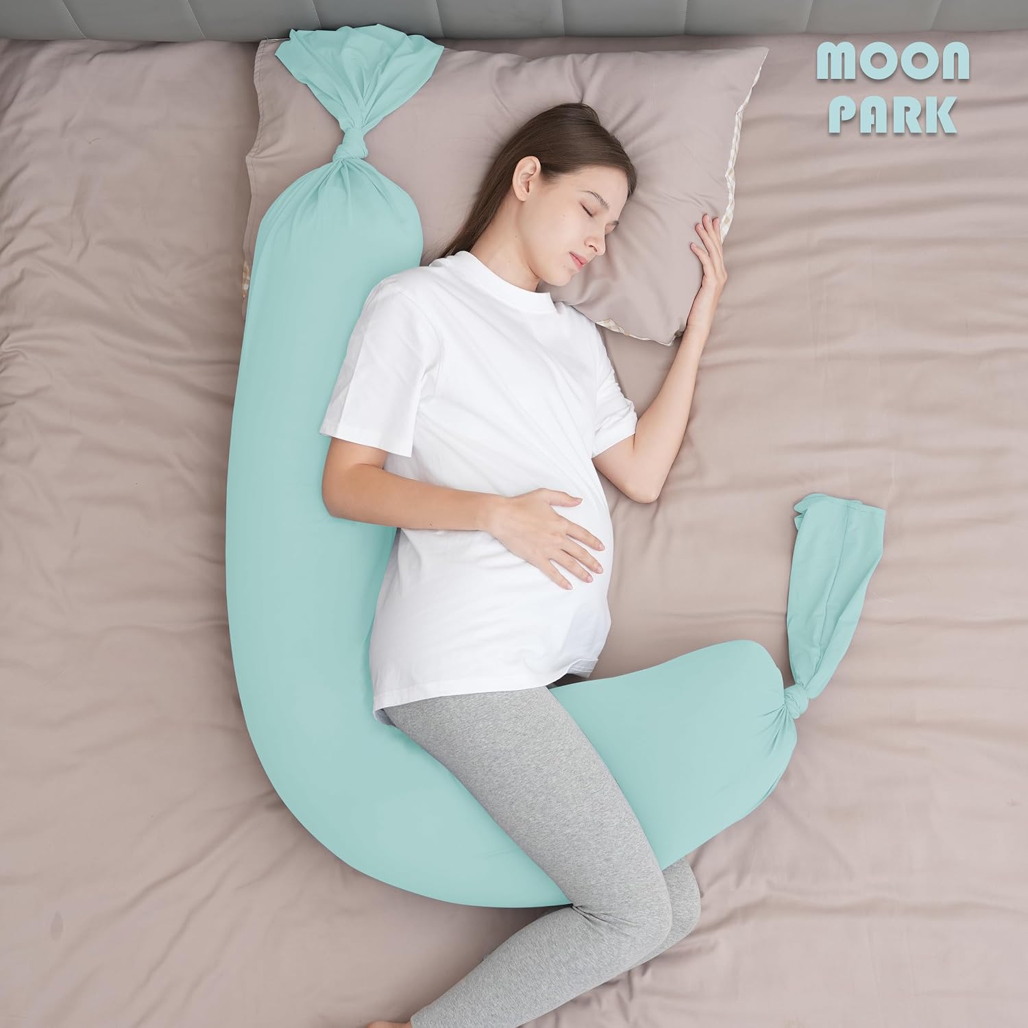 Moonpark MOON PARK Pregnancy Pillow - Incredibly Smooth and Soft Cooling Cover I Shaped Full Body Maternity Pillow with Removable Cover - S…