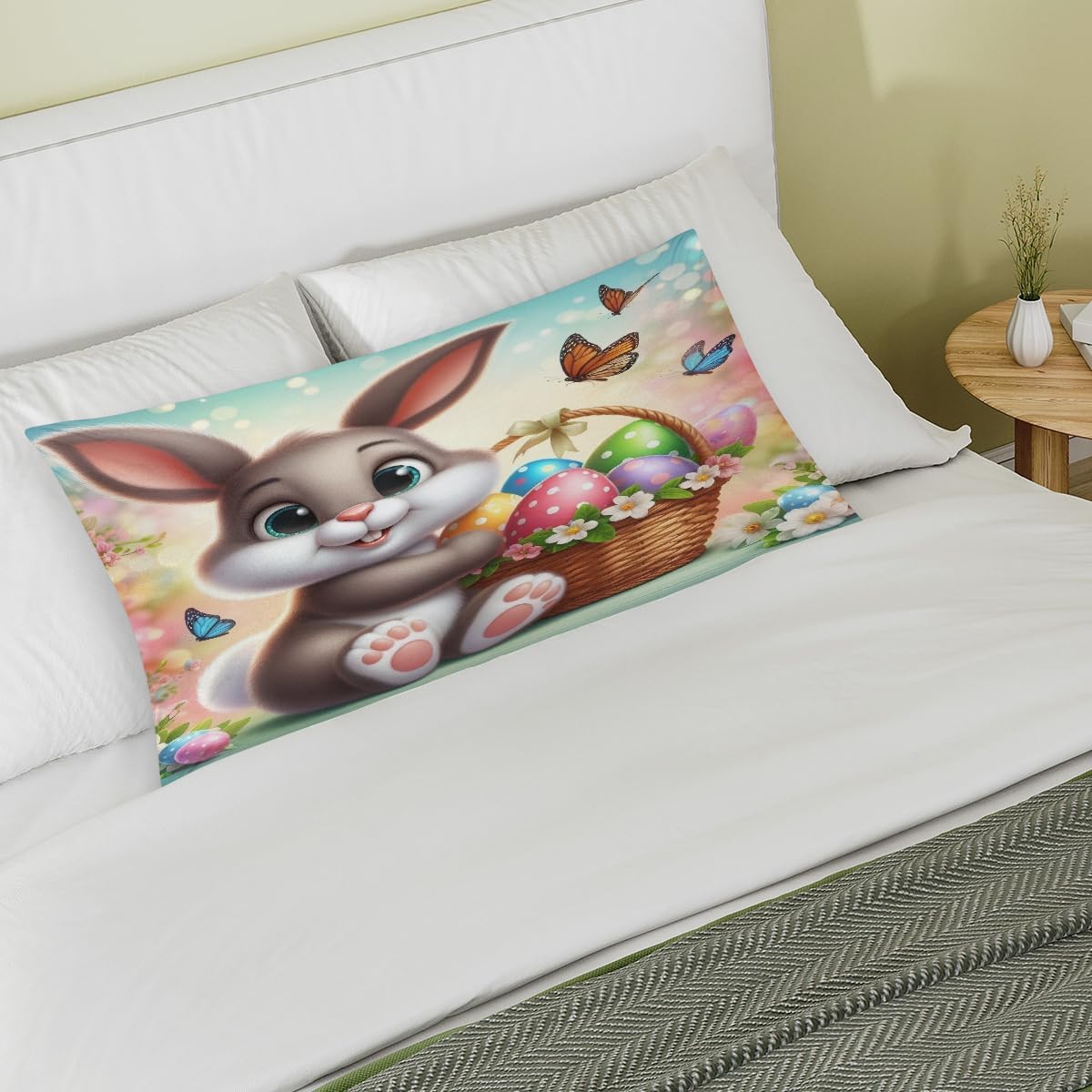 Happy Easter110 Satin Silk Pillowcase for Hair and Skin Pillow Cases Standard Size Soft Silk Pillow Case with Envelope Closure Print…