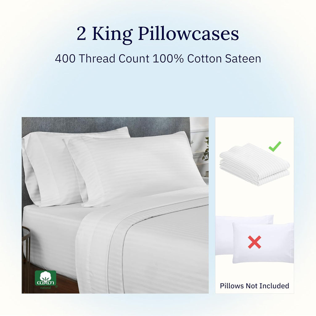 CaliforniaDesignDen California Design Den King Size Pillowcase Set - 400 Thread Count, 100% Cotton Sateen, Set of 2 Pillow Covers, Soft and…