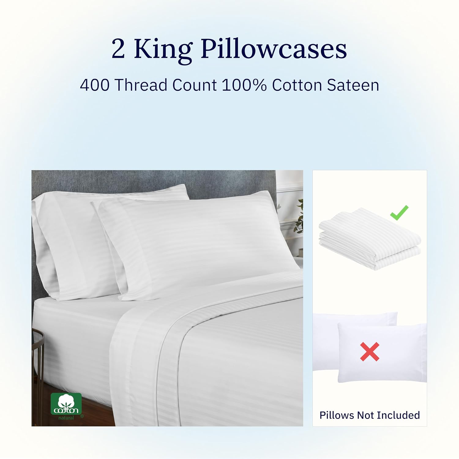 CaliforniaDesignDen California Design Den King Size Pillowcase Set - 400 Thread Count, 100% Cotton Sateen, Set of 2 Pillow Covers, Soft and…