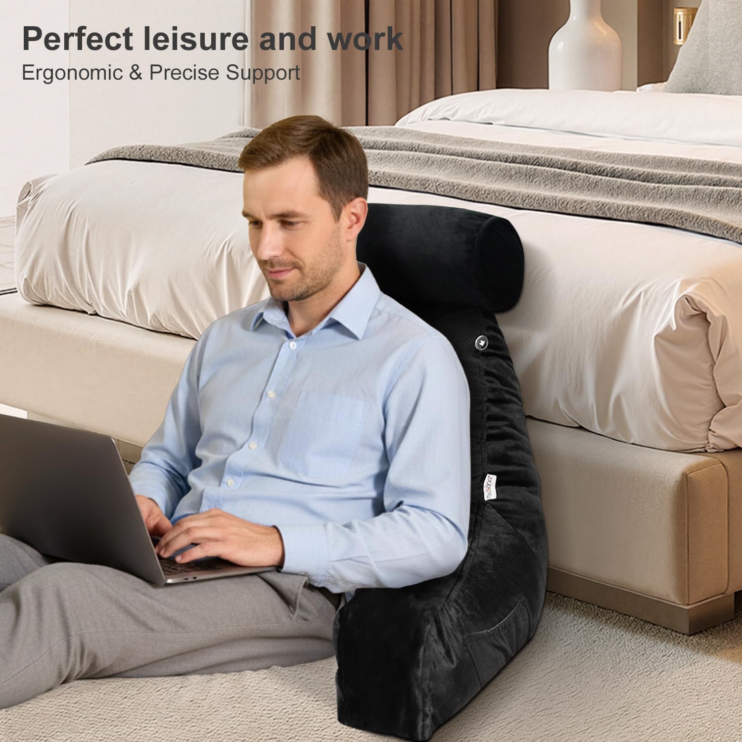 mittaGonG Reading Pillow, Shredded Memory Foam Backrest Pillow for Adult, Detachable Neck Roll, Arm Support with Side Pocket, Washable Crys…