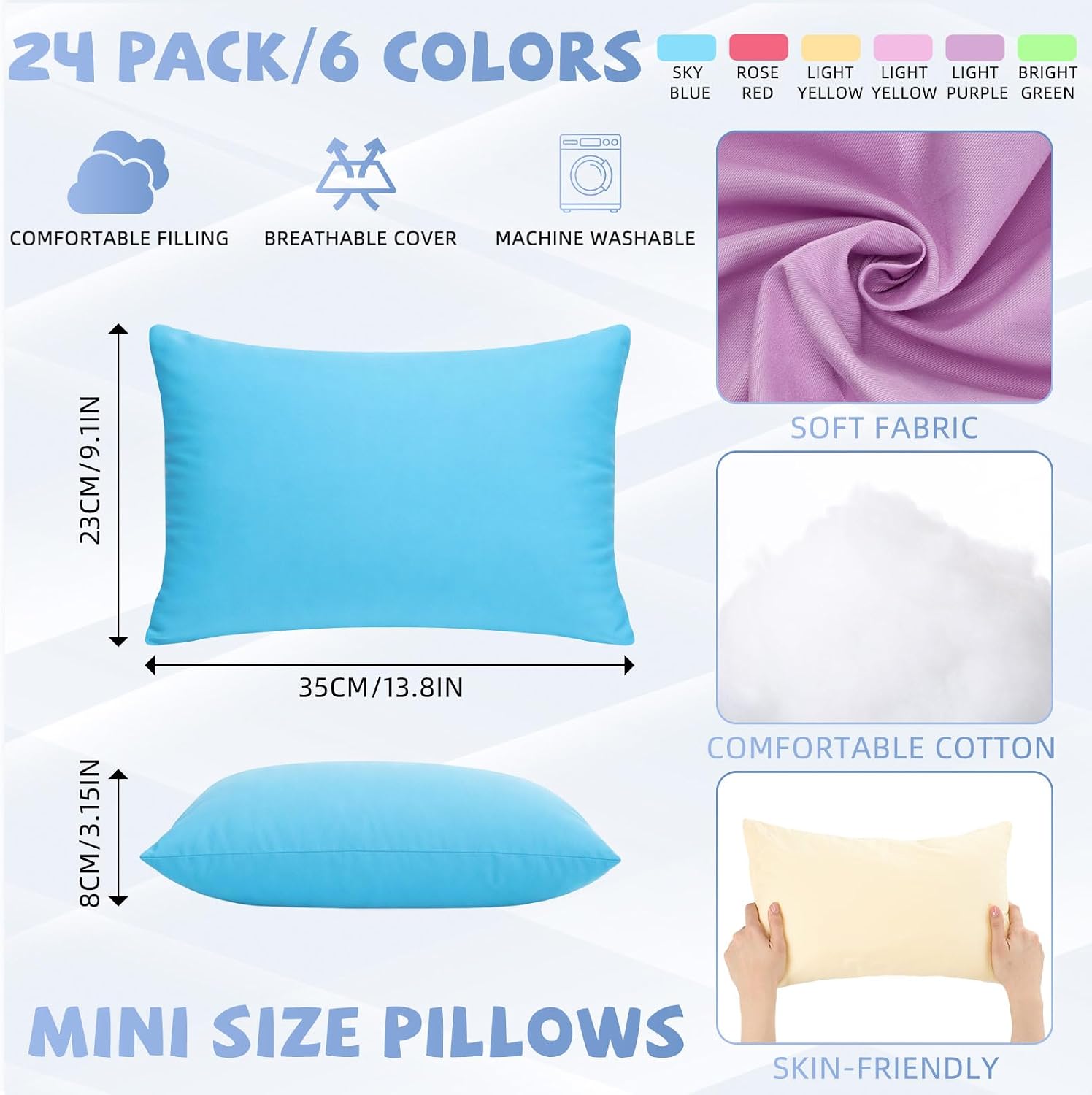 Kigley 12 Pack Mini Pillows for Daycare 9.1 x 13.8'' Small Travel Pillow Bulk Soft Breathable Cotton Pillow for Nap Travel Pet Neck…