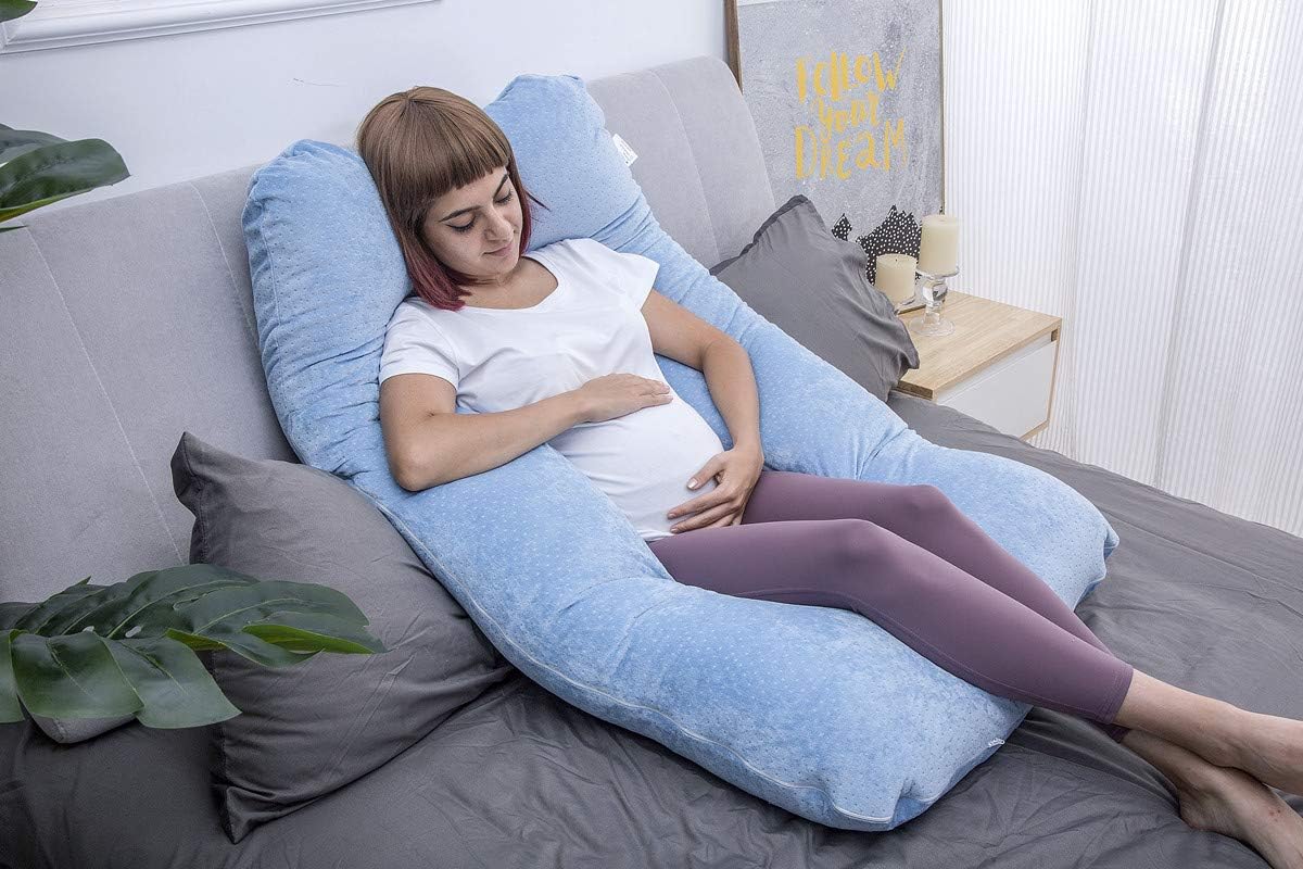 Moonpine MOON PINE Pregnancy Pillow, U Shaped Full Body Pillow for Maternity Support, Sleeping Pillow with Cover for Pregnant Women (Blue)…