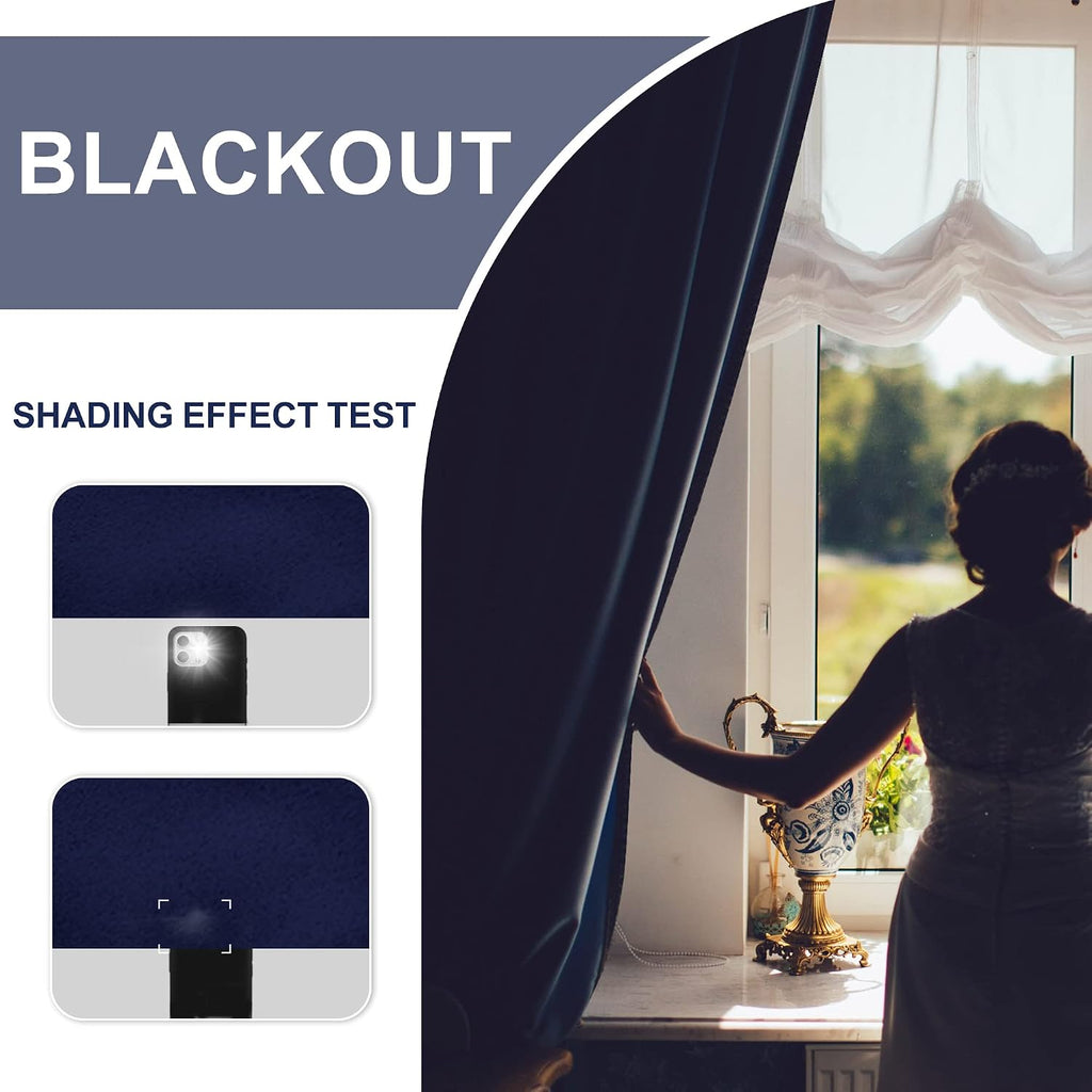 Jiuzhen Blackout Curtains for Bedroom - Thermal Insulated Room Darkening Rod Pocket Curtains for Living Room, Set of 2 Panels with Tiebacks…