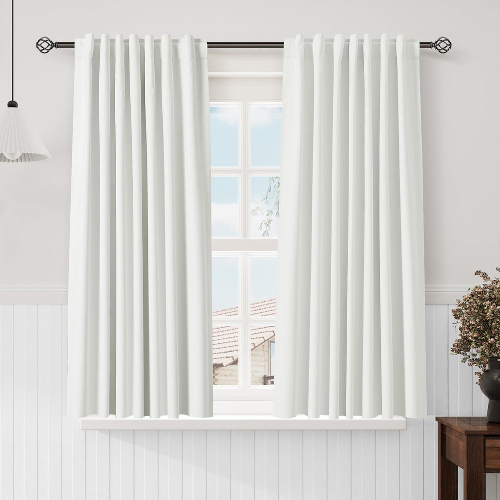 Nanspring Ivory 100% Blackout Linen Curtains 63 Inch Length for Bedroom Back Tab Thermal Insulated Rustic Modern Farmhouse Decor Black Out…