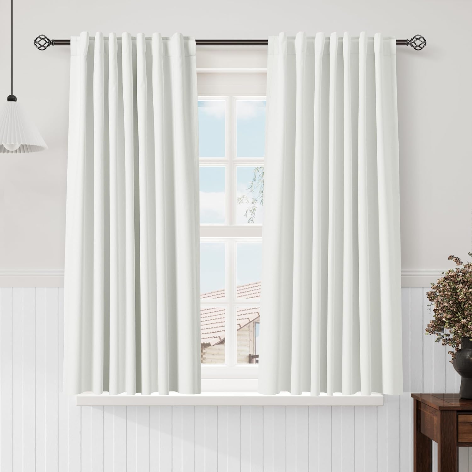 Nanspring Ivory 100% Blackout Linen Curtains 63 Inch Length for Bedroom Back Tab Thermal Insulated Rustic Modern Farmhouse Decor Black Out…