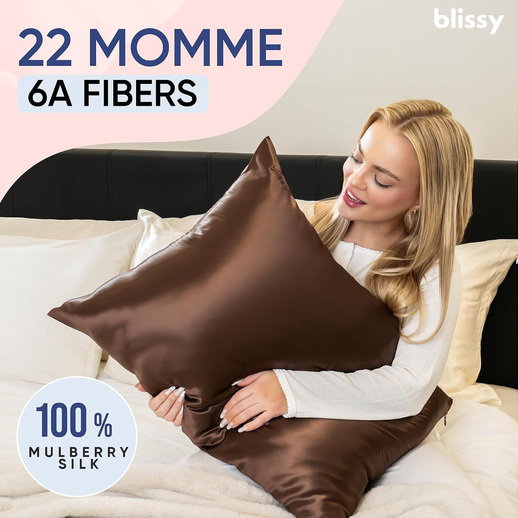Blissy Silk Pillowcase - 100% Pure Mulberry Silk - 22 Momme 6A High-Grade Fibers - Silk Pillow Cover for Hair & Skin - Regular, Queen &…