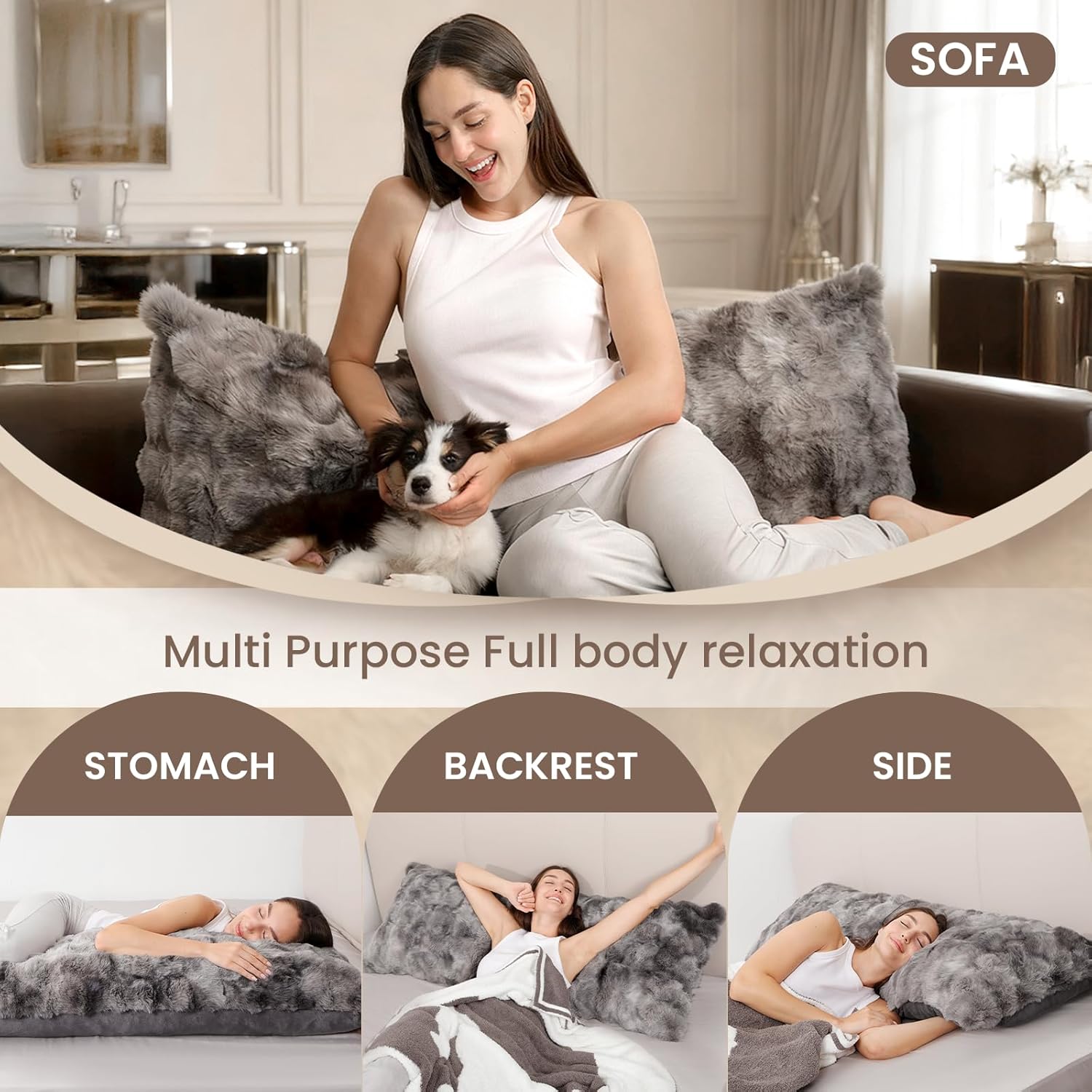Zonli Fluffy Body Pillow for Adults, Fuzzy Faux Fur Body Pillow with Shredded Memory Foam, Adjustable Support for Side Sleepers, Pregnancy…