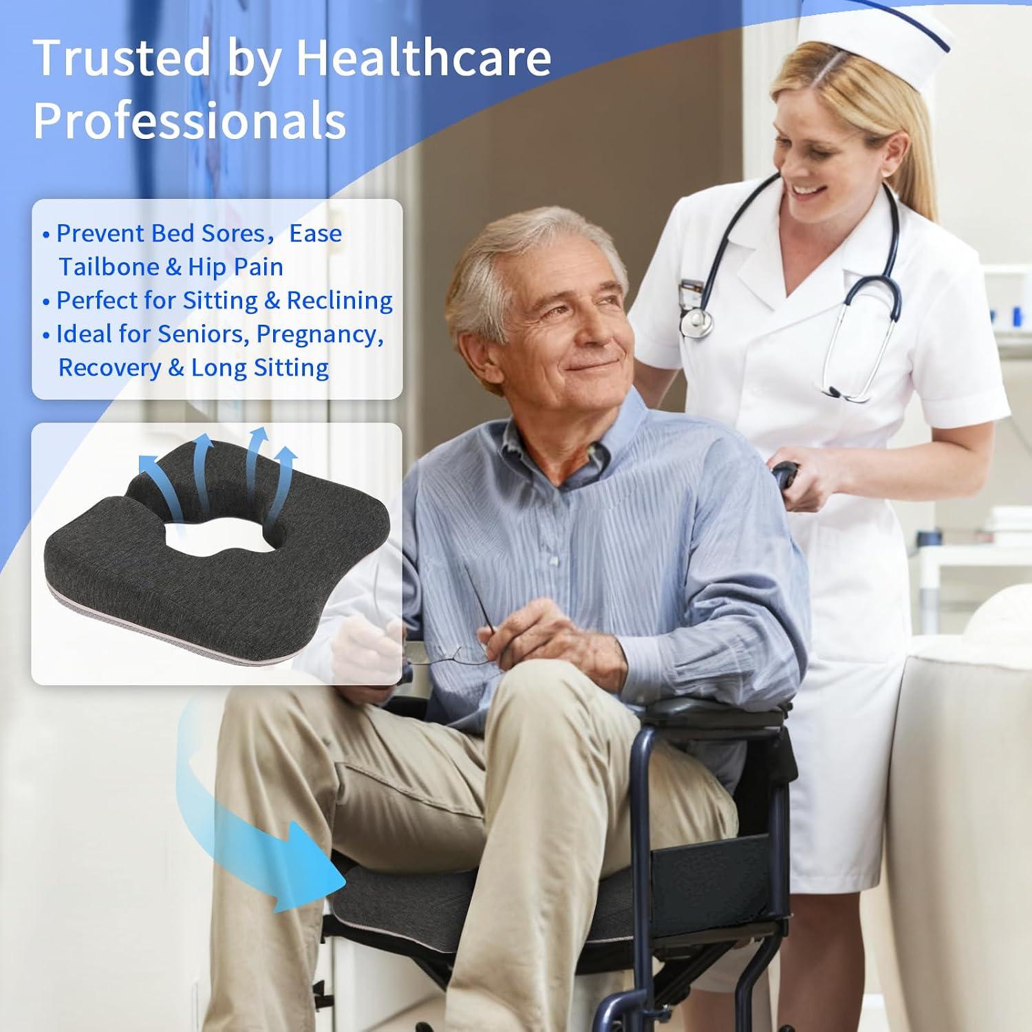 AeriGnix Gel Wheelchair Cushions for BedSores Prevention, Bed Sore Pad Cushion for Butt - for Long Sitting & Relieve Sciatica, Back,…