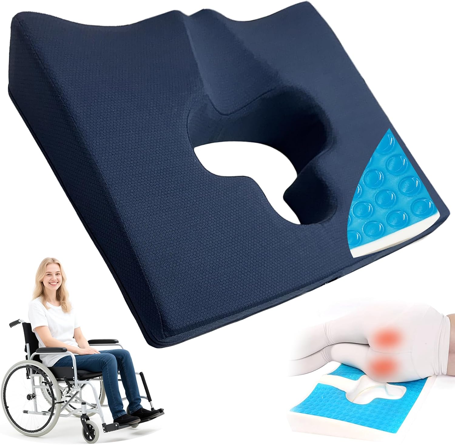 FoKon Gel Wheelchair Seat Cushion, Bed Sore Cushions for Butt, Gel Cushion for Pressure Relief, Donut Pillow for Tailbone, Sciatica, Coccyx, hem…