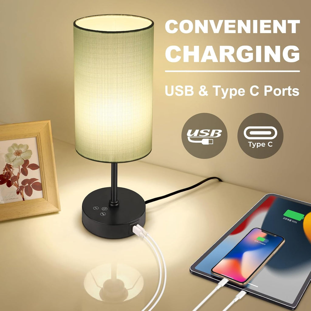 Unicozin Table Lamp for Bedroom, 3 Color Temperatures, 7 RGB Colors, Adjustable Brightness, Dual USB Charging Ports, Ambience Nightstand…