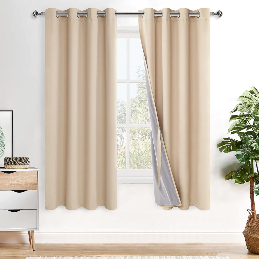 Xwzo 100% Blackout Curtain Panels - Thermal Insulated Black Liner Curtains, Noise Reducing and Heat Blocking Drapes for Hall and Studio Win…