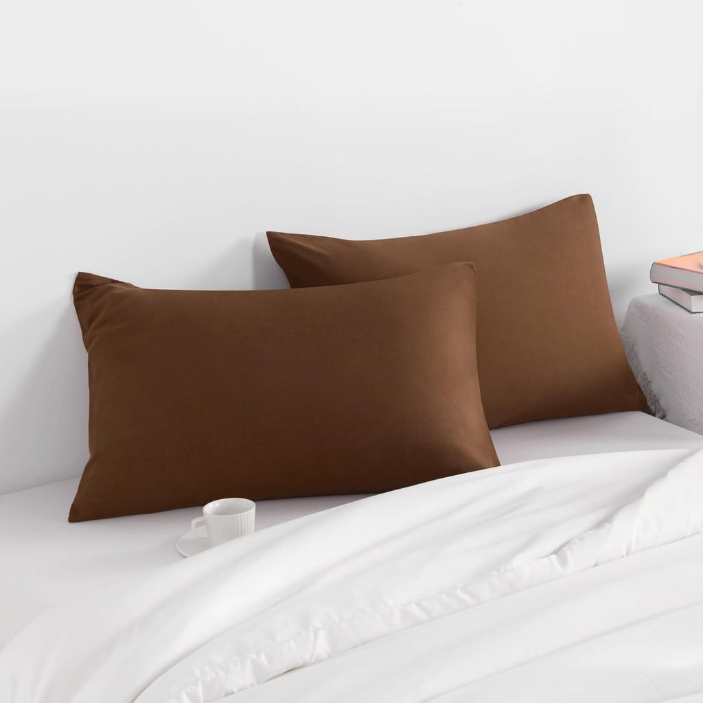 Ntbay King Pillow Cases Set of 2, 2 Pack Brushed Microfiber 20x36 Pillow Cases, Soft, Wrinkle, Fade, Stain Resistant Brown Pillow Cases wit…