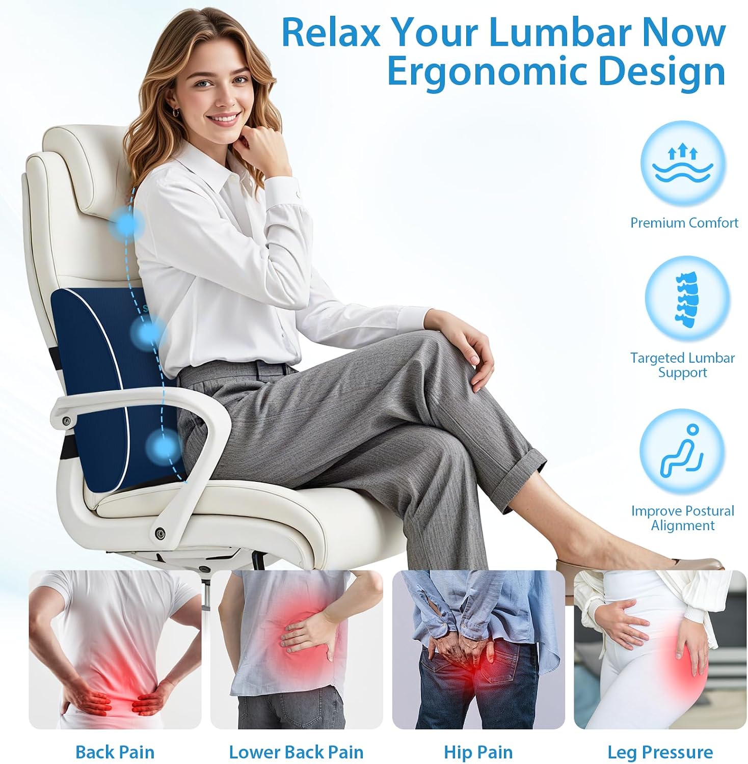 SweetSlubr Lumbar Support Pillow for Office Chair, Car Seats and Home Desks, Ergonomic Back Support with Double Adjustable Straps…