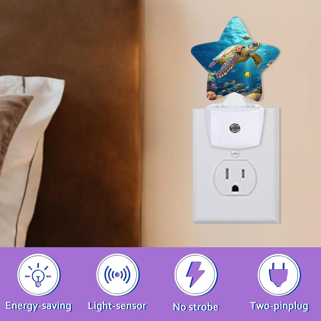 Sea Turtle Night Lights Plug Into Wall, Blue Ocean Dusk to Dawn Light Sensor Night Light for Kids, Energy Efficient Sleep Friendly Lamp…