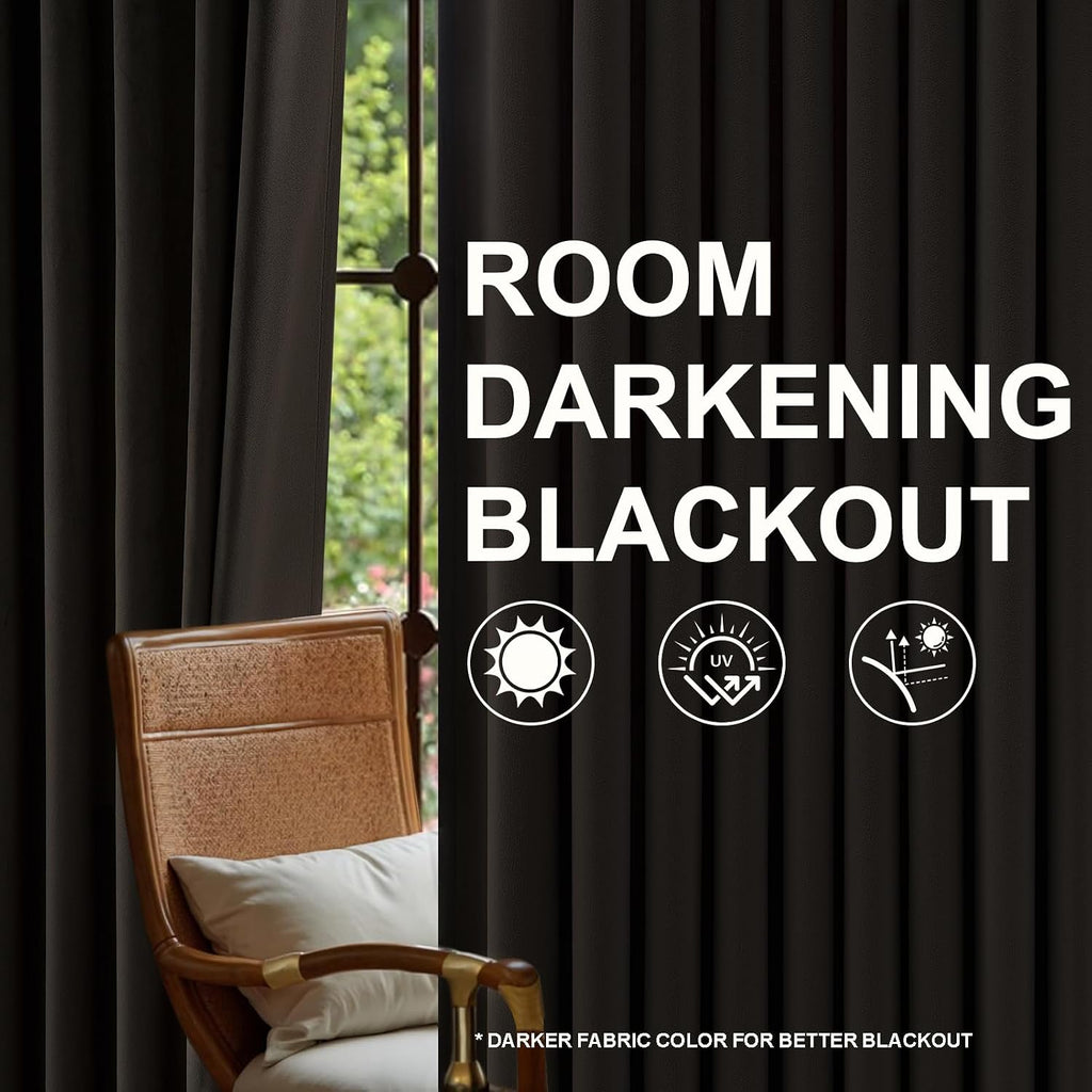 Drapenova 108 Inches Long Dark Taupe Velvet Curtains for Living Room Bedroom Large Window, Elegant Vintage Room Darkening Blackout Pi…