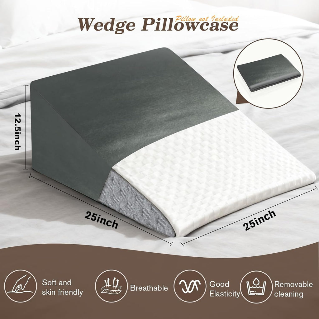 Wedge Pillow Case Cover for Style Protection, Thickened Satin Fabric Soft & Skin-Friendly, Wedge Pillow Cover with Zipper for Easy…