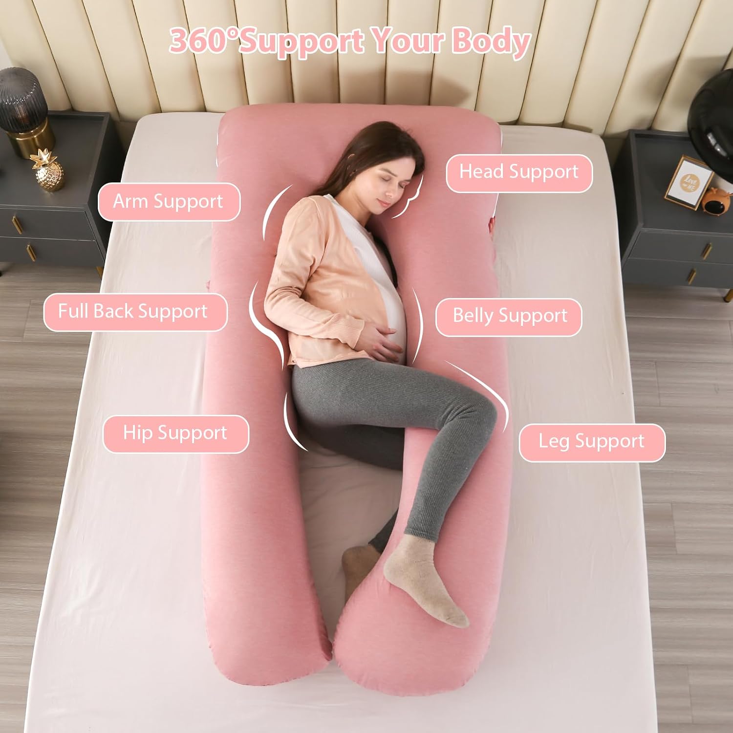 Amagoing Cooling Pregnancy Pillow for Sleeping, U Shaped Maternity Full Body Pillow for Women with Hip, Leg, Back Pain Support, Removable C…
