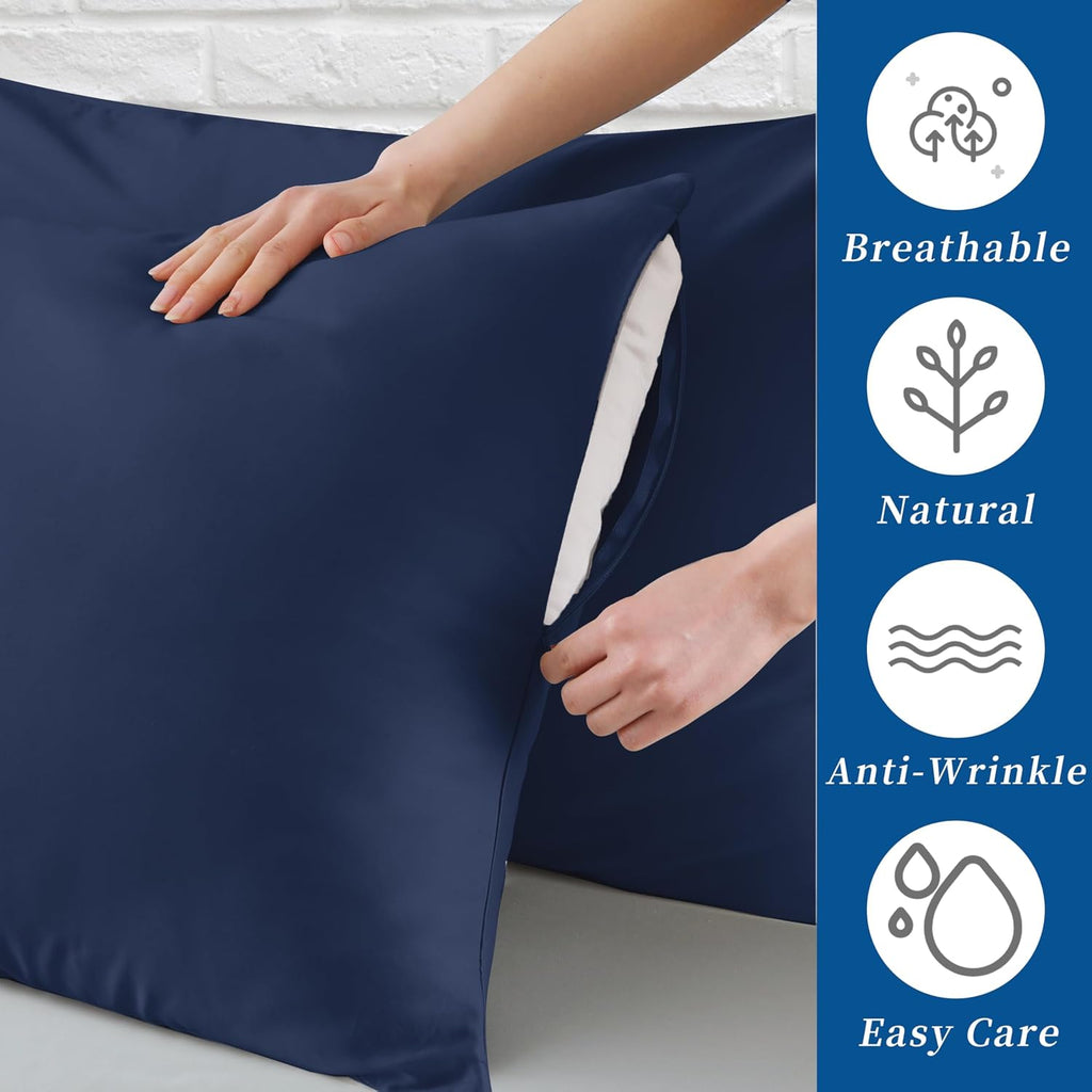 ZaizaiHome 4 Pcs Pillow Cases Standard Size,400 Thread Count Sateen Weave Navy Blue Pillowcases Standard Size, Quality Pillow Covers for Ho…