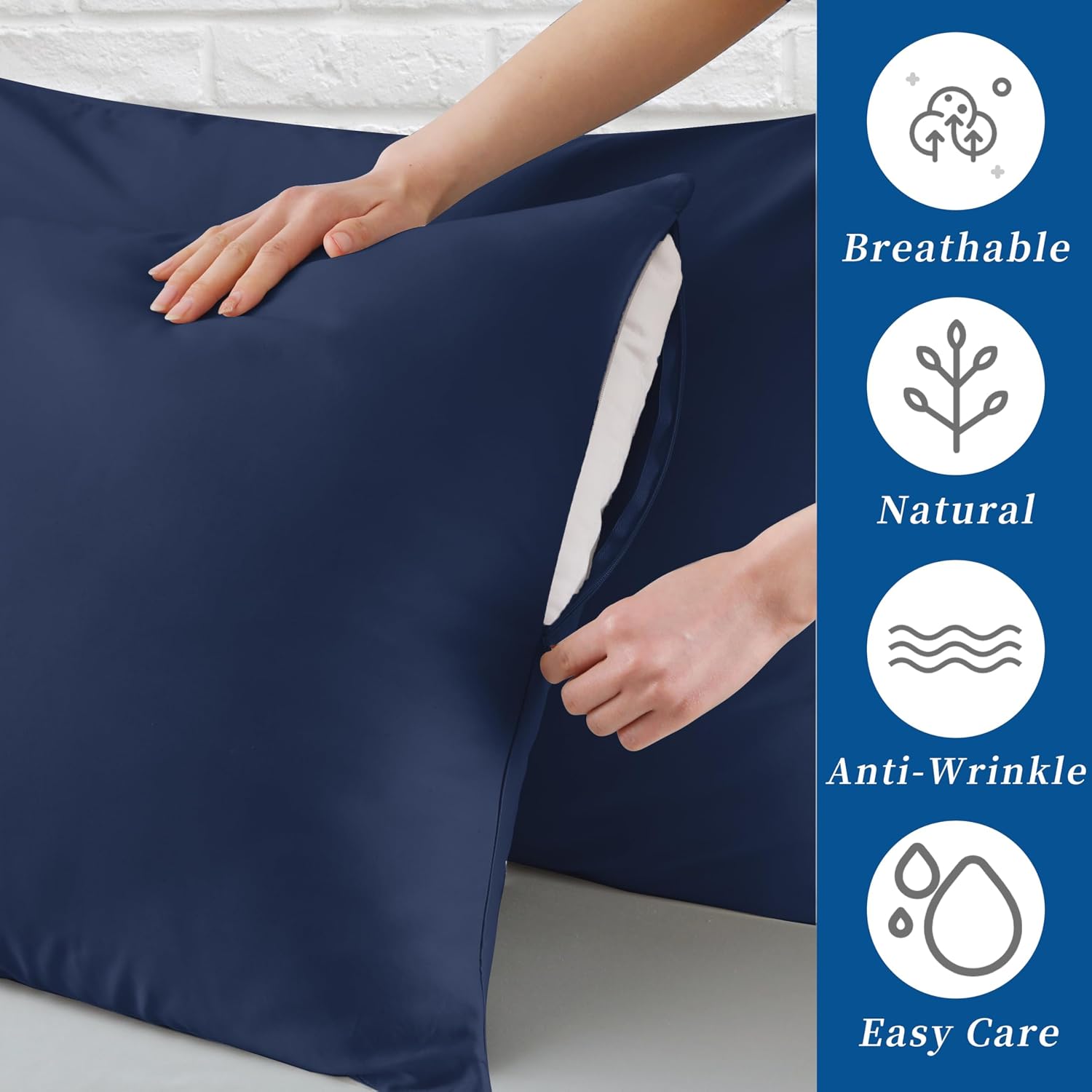 ZaizaiHome 4 Pcs Pillow Cases Standard Size,400 Thread Count Sateen Weave Navy Blue Pillowcases Standard Size, Quality Pillow Covers for Ho…