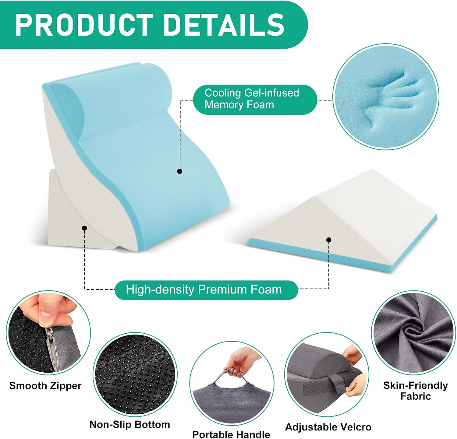 BambulexForaBetterLife 4PCS Wedge Pillow Set for After Surgery, Orthopedic Bed Wedge Pillow for Back, Sitting Up in Bed, Acid Reflux, Adju…