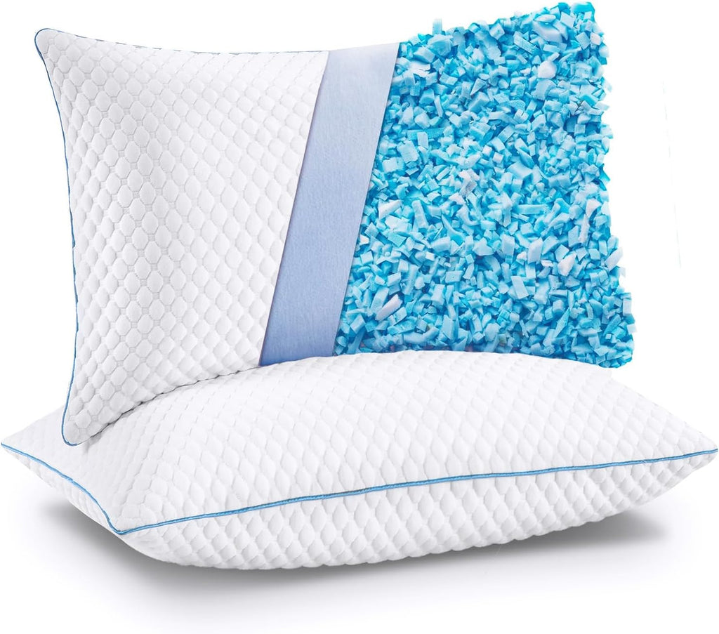Vvz Cooling Bed Pillows King Size Set of 2, Shredded Memory Foam Pillows for Side Back Stomach Sleepers, Luxury Cool Gel Adjustable Firm Be…