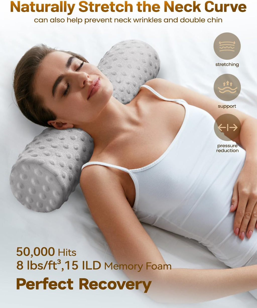 SinoSalected Memory Foam 4" Round Pillow, Cervical Neck Pillow for, Cylinder Pillows 18"x 4", Removable Cover, Neck Roll Pillow for Sleepi…