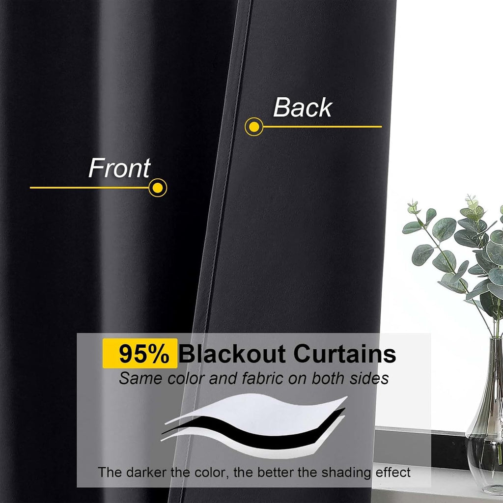WelvetBLK Black Room Darkening Curtains for Bedroom Living Room 45 Inch Length 2 Panels Set, Soft Solid Thermal Insulated Rod Pocket Short…