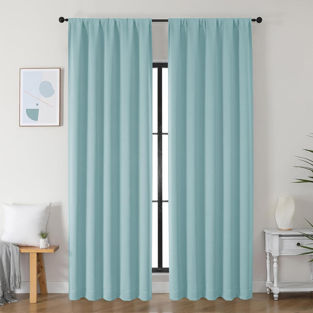 Simplebrand Ava Aqua Blackout Curtains for Bedroom 90 Inches Long 2 Panels Set, Solid Privacy Energy Saving Living Room Window Treatment Cu…