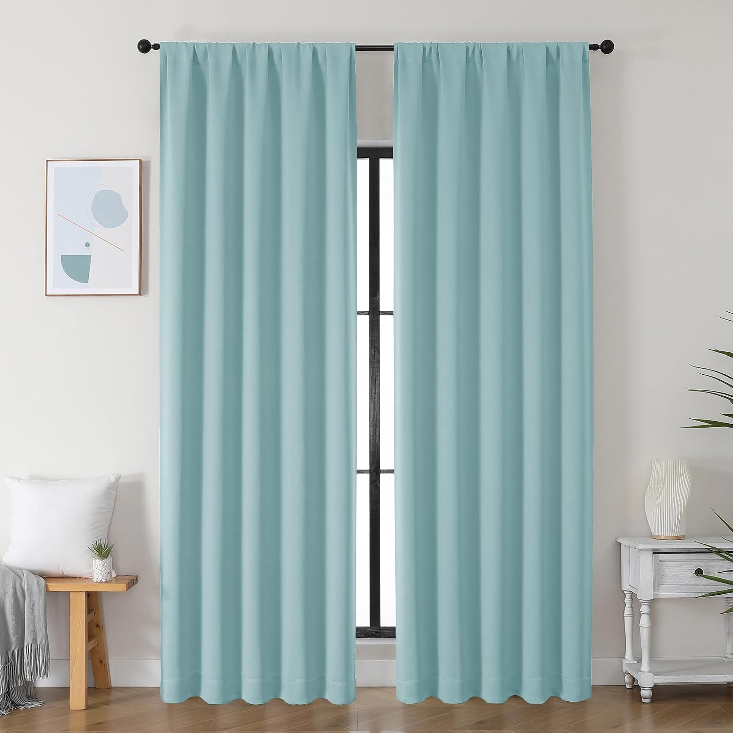 Simplebrand Ava Aqua Blackout Curtains for Bedroom 90 Inches Long 2 Panels Set, Solid Privacy Energy Saving Living Room Window Treatment Cu…