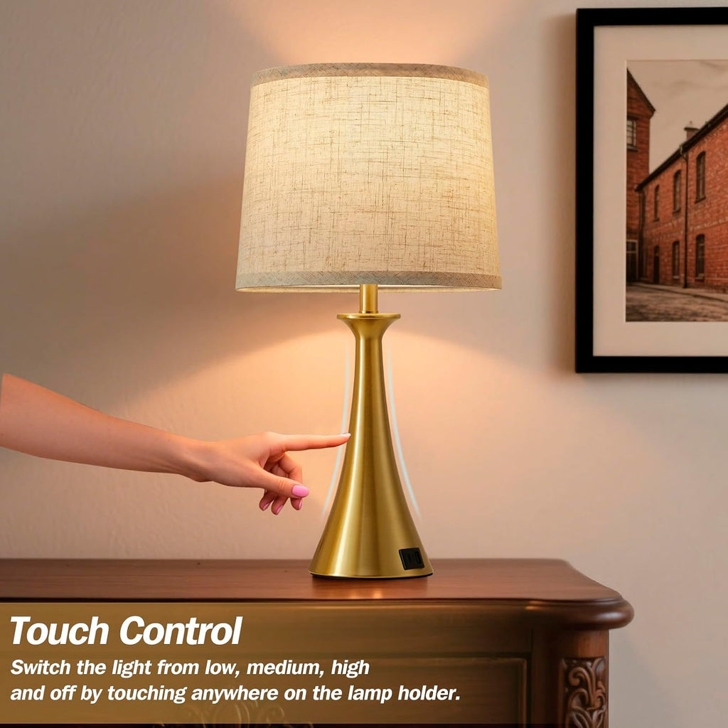 Touch Lamp for Living Room Bedroom, 21" Table Lamps Set of 2 with USB C+A Ports, Touch Bedside Lamps for Nightstand with 3 Way Dimmable…