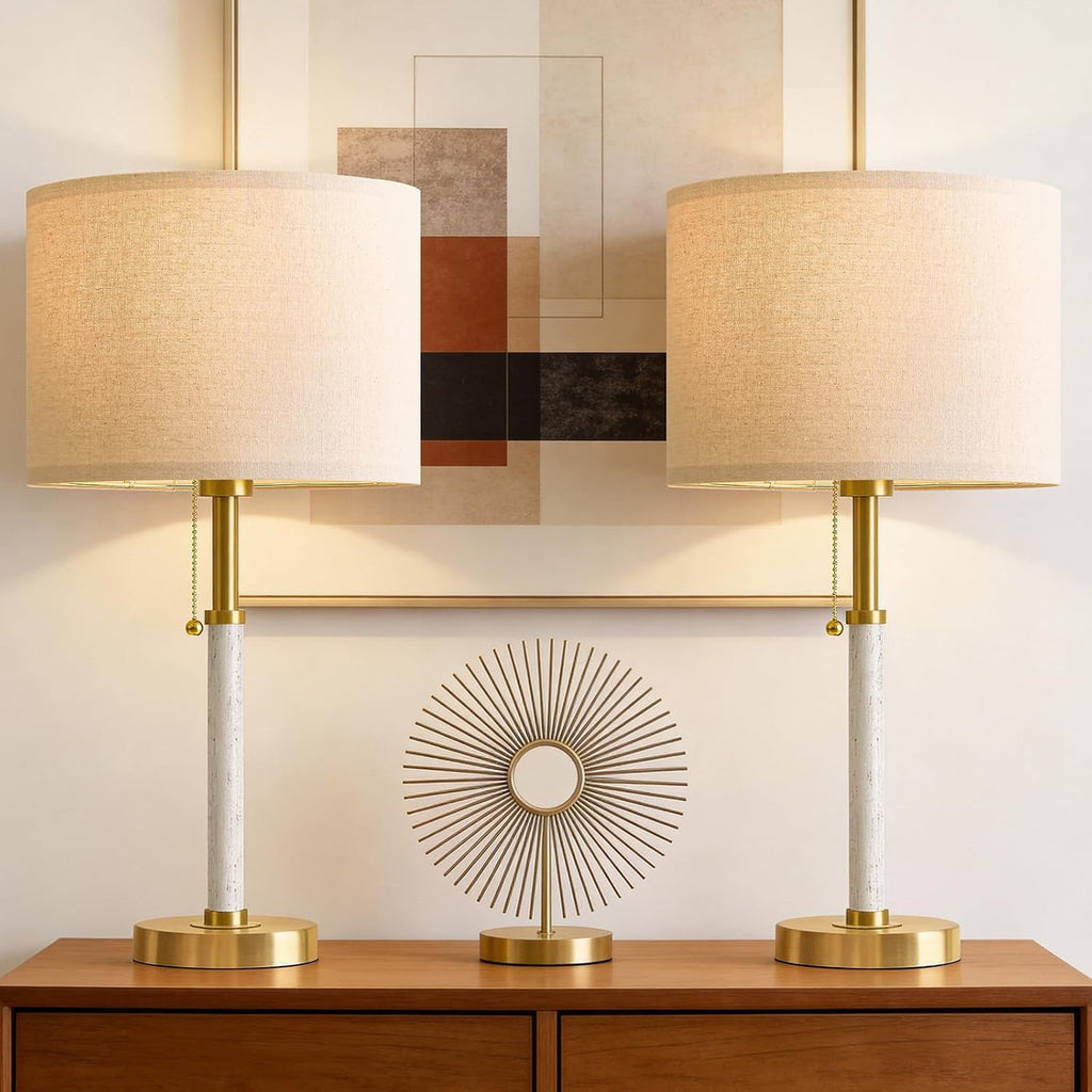 G-SAFAVA 22" Table Lamps Mid Century Modern Lamps for Bedroom Living Room Bedside Lamps for Night Stands Wood Nightstand Lamp Gold Small…